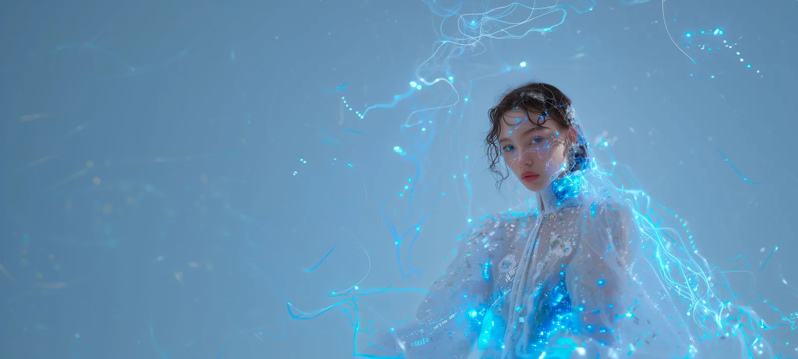 Modello digitale immerso in flussi di luce AI